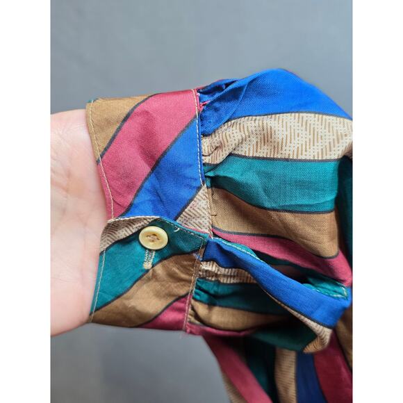 Ship n Shore Womens M/L Blouse 70s Retro Tailored Vertical Stripes Boho Hippie - Picture 3 of 11